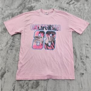 Vintage 80s BYC Top Womens M Pink California 88 Graphic Tee Crew Neck Surf Beach